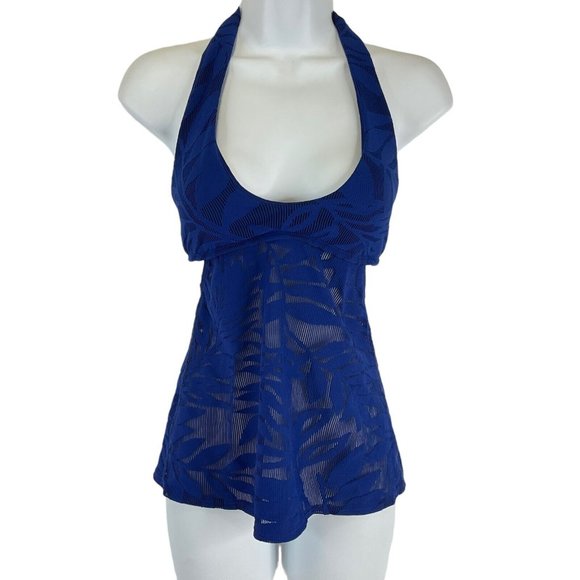 Robin Piccone Other - Robin Piccone Tankini Top Womens Sz XS Indigo Lace Leaf Pattern Halter $120 Nwt